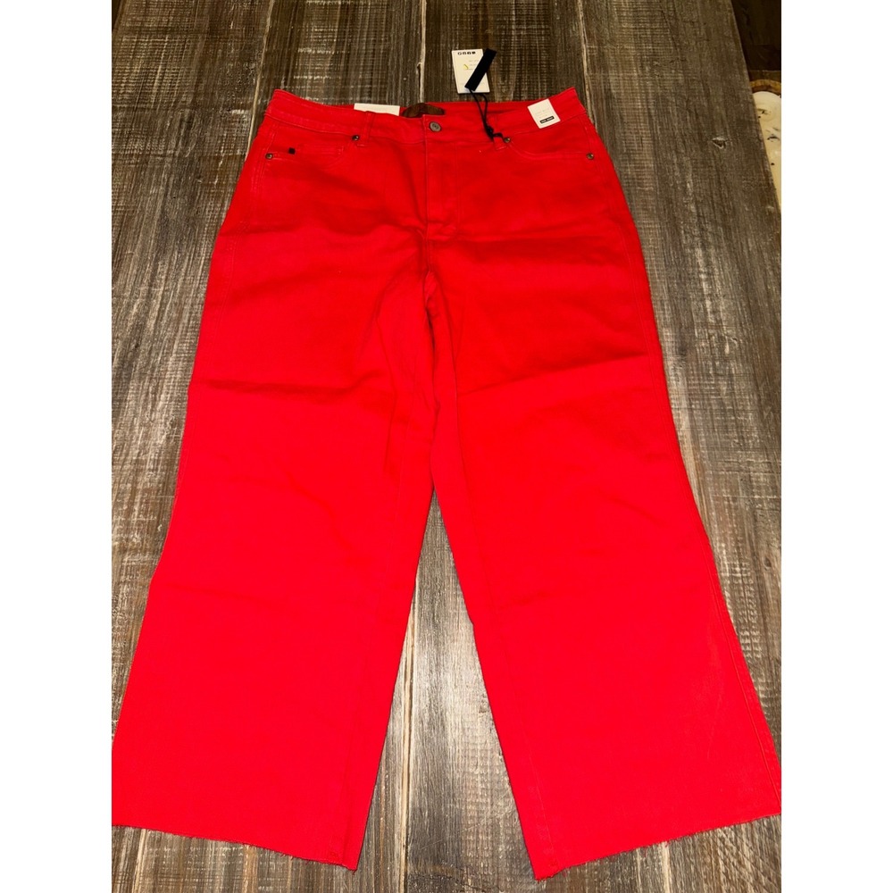 Judy Blue Red High Waist Tummy Control Wide Leg Raw Hem Jeans 16W NEW